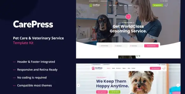 CarePress – Pet Care &amp; Veterinary Elementor Template Kit