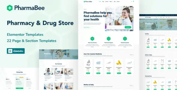 PharmaBee – Pharmacy &amp; Drug Store Website Elementor Template Kit