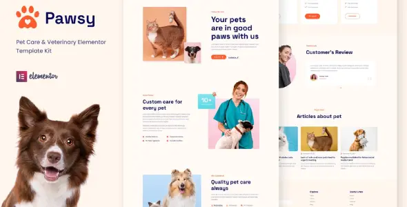 Pawsy – Pet Care &amp; Veterinary Elementor Template Kit