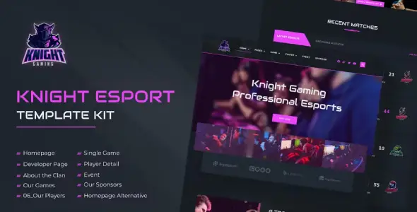 Knight eSports &amp; Gaming Elementor Template Kit