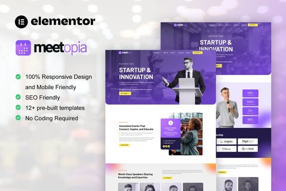 Meetopia - Event &amp; Conference Elementor Pro Template Kit