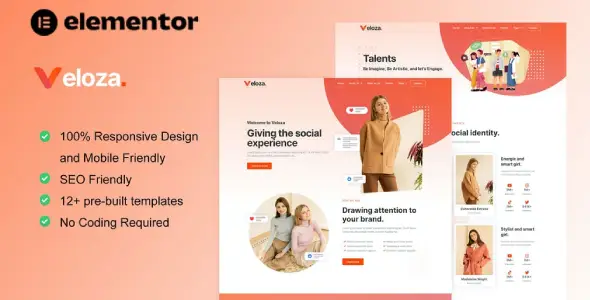 Veloza – Influencer &amp; Talent Agency Elementor Template Kit