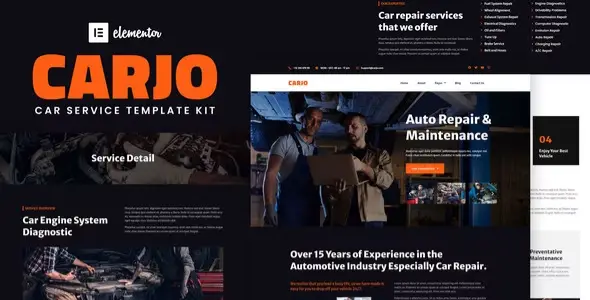 Carjo – Car Services &amp; Repair Elementor Template Kit