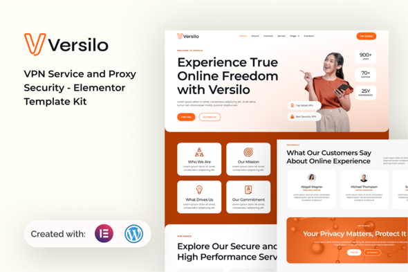 Versilo - VPN Service &amp; Proxy Security Elementor Template Kit