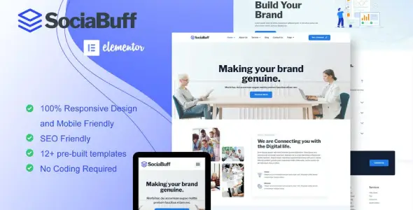 SociaBuff – Social Media &amp; Digital Agency Elementor Template Kit