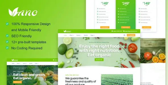 Vano – Organic Food &amp; Agriculture Elementor Template Kit