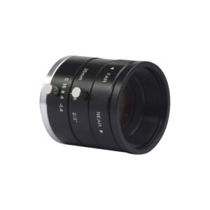 Close-up of the side view of a Leedsen 25mm FA lens.