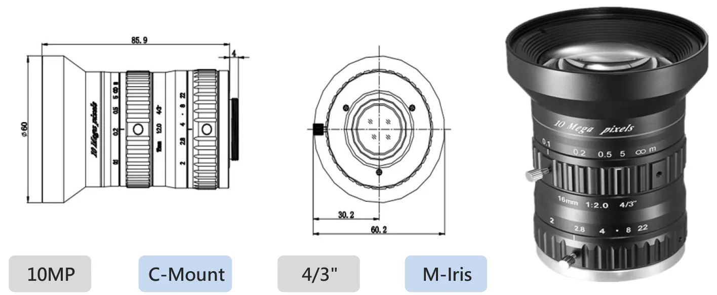 Custom 4/3''_10MP_16mm large aperture high resolution FA lens